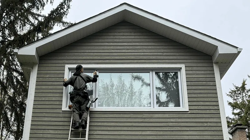 EDMTL window cleaner at work on a Montréal home