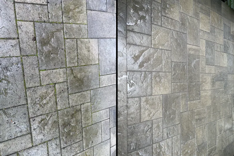 Paver joints before restoration on the left and after restoration on the right.