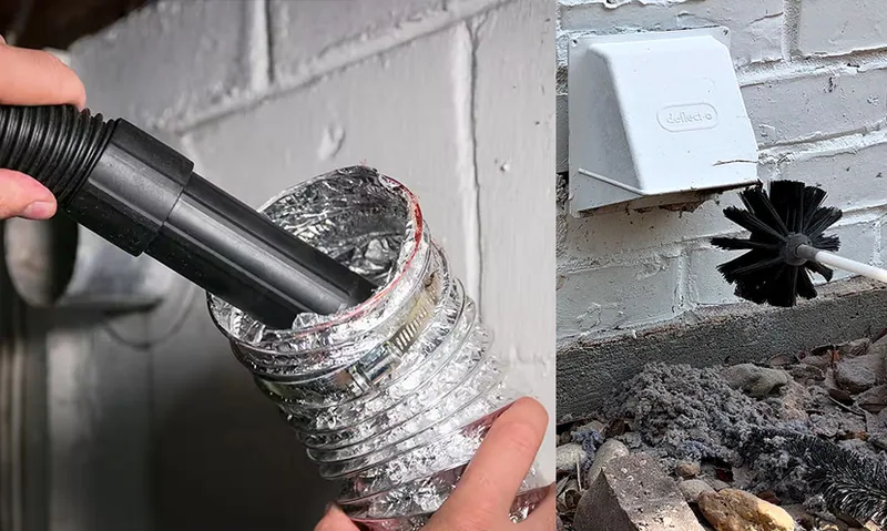 Dryer vent cleaning equipment and extracted lint.
